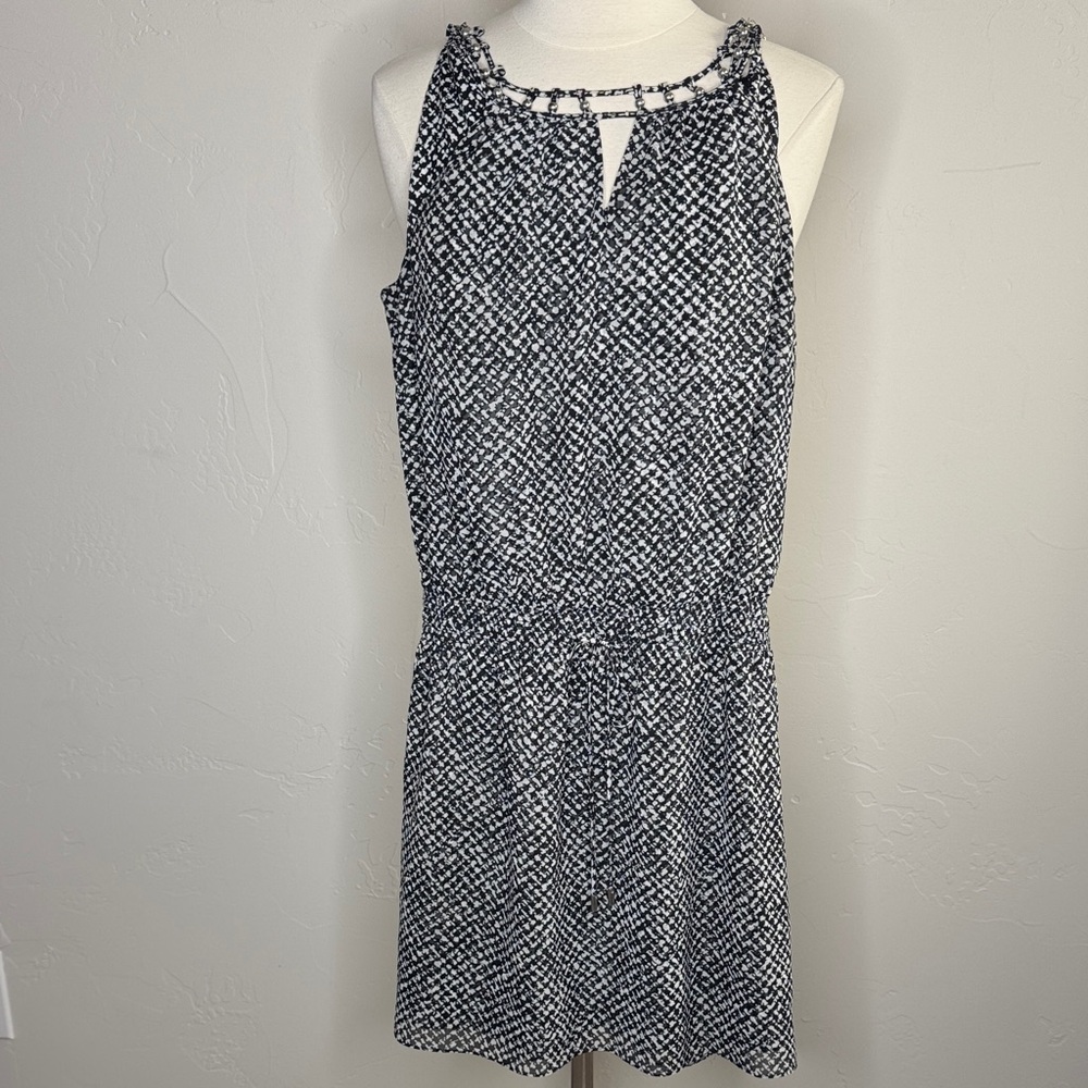 WHBM Sleeveless Mini Dress With Waist Tie & Silver Bead Detail